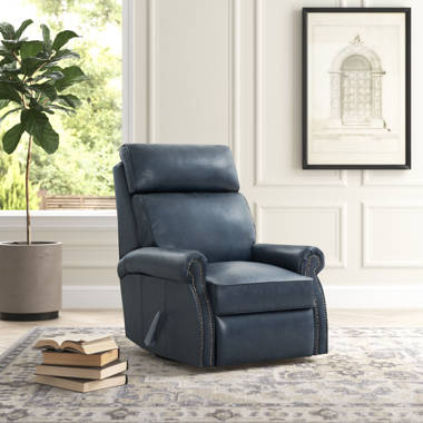 Navy blue best sale leather swivel recliner